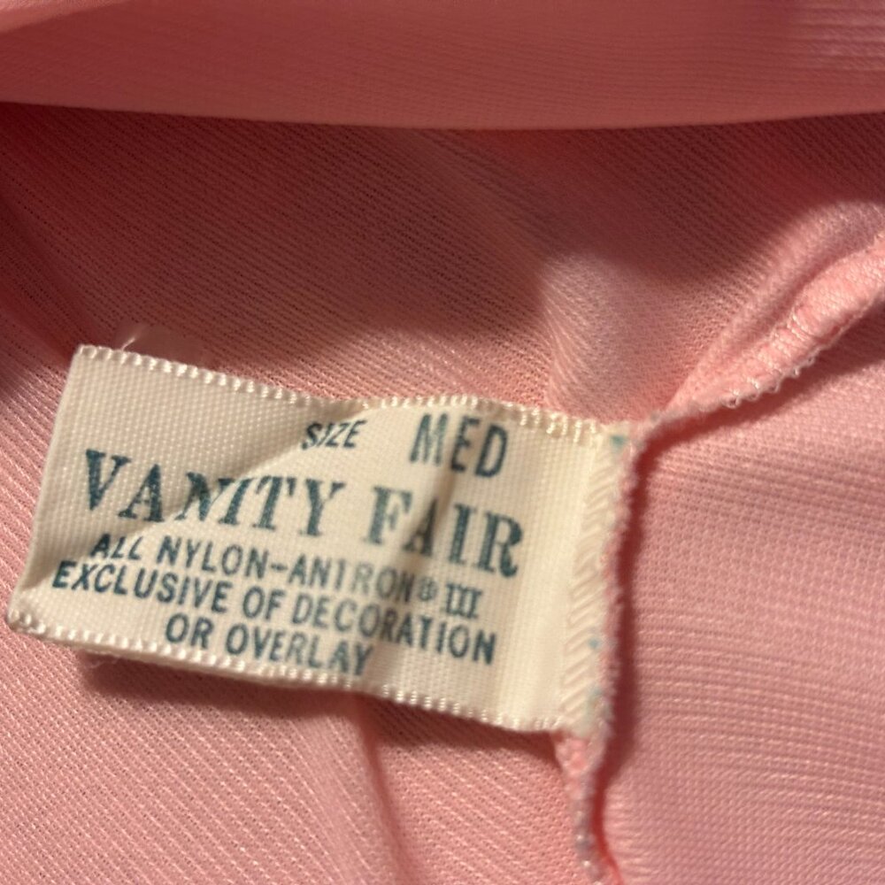 Vintage Vanity Fair Sz Med Pink Nylon Nightgown Peignoir Set Robe Long Length - Picture 9 of 9